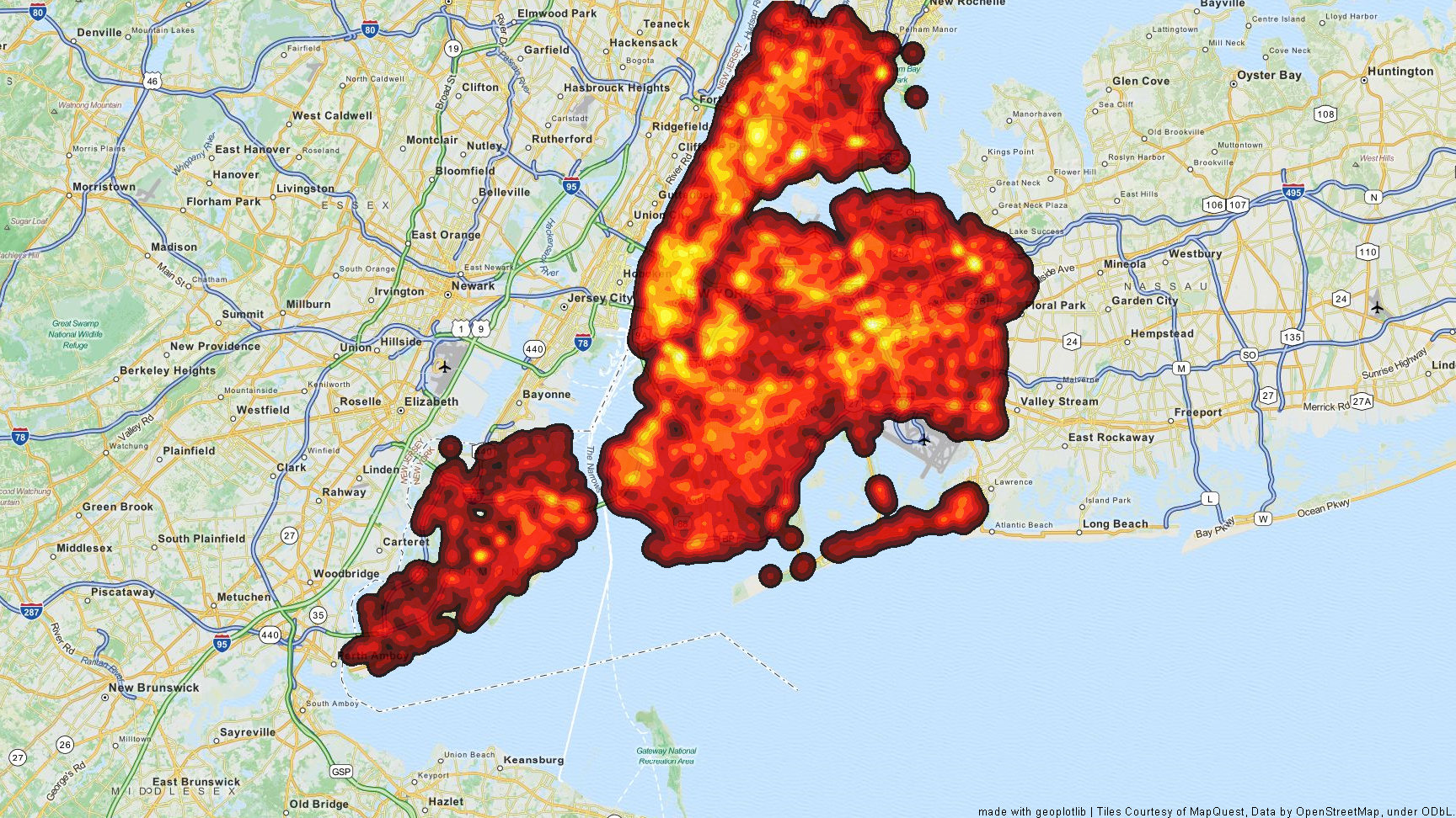 Heatmap of slippery pavement accidents